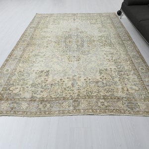 7x10 Rug,Oversize Rug,Large turkish Rug,Gray Rug,Beige Rug,Handmade Rug,7x10 Vintage Rug,Living Room Rug,Wool Area Rug,Oushak Area Rug,N-1