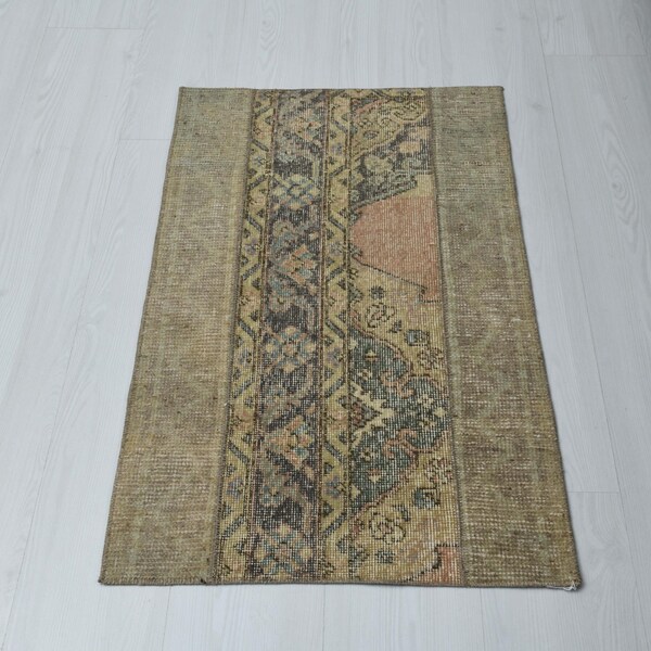 Small Vintage Turkish Rug, Boho Oushak Rug (2x3), CK-66