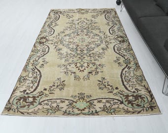 Handmade Wool Oushak Rug, Vintage Turkish Area Rug (4.6 x 8.5 ft), S-450