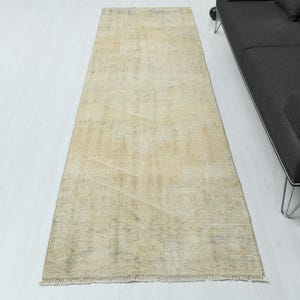 Alfombra turca de 3x10, alfombra de entrada hecha a mano, alfombra de pasillo estilo Oushak vintage, alfombra de lana tejida a mano de Anatolia, B-4046