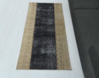 Vintage Oushak Runner Rug 2x5: Small Neutral Boho Rug, LK-110