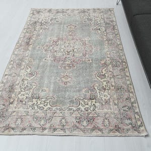 4x7 Vintage Oushak Rug: Handmade Anatolian Wool Area Rug, S-2366