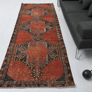 Handgefertigter Teppich Läufer,Türkischer Läufer,Wollteppich,4x30 Vintage Läufer,Küchenläufer,B-3027