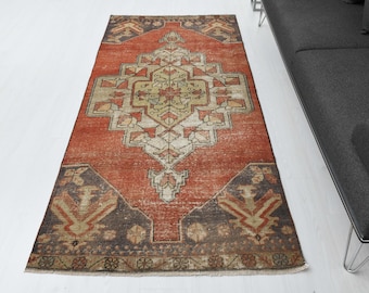 Vintage Turkish Oushak Wool Rug, 3.5 x 7.8 ft, Anatolian Area Rug,A-1359