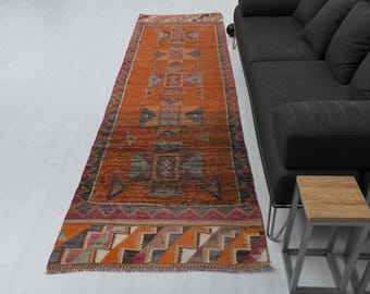 Alfombra turca vintage Oushak, tipo pasillo o entrada, 3x11, B-2389