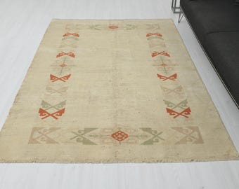 5x7 Oushak Wool Rug, Vintage Turkish Area Rug, A-1296
