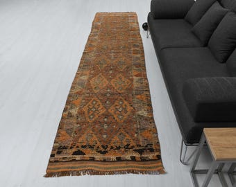 Alfombra de pasillo Oushak de lana hecha a mano, estilo vintage turco (2,6 x 11,3 pies), B-2395