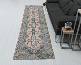 Alfombra de pasillo Oushak de lana hecha a mano: alfombra bohemia turca para pasillo, B-2700