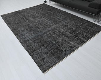 Handgefertigter Schwarzer Oushak türkischer Teppich, Vintage Anatolischer Teppich (25 x 24 cm), S-2188