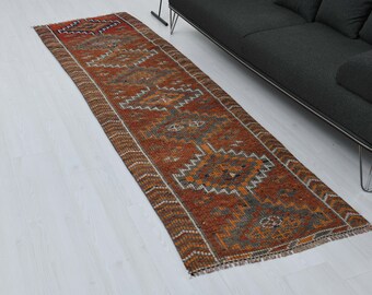 Vintage Oushak Wool Runner Rug, Turkish 3x10 Area Rug, B-2475
