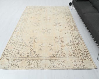 Alfombra hecha a mano, alfombra para sala de estar, alfombra antigua, alfombra marrón, alfombra beige, alfombra para dormitorio, alfombra Oushak, alfombra vintage, alfombra con nudos, alfombra de lana, alfombra, S-1008