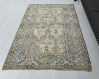 Vintage Handknotted Oushak Rug, Turkish Wool Area Rug, 4x7, A-1086