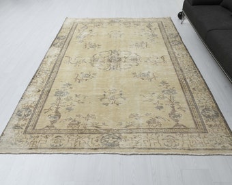 Alfombra turca vintage Oushak de 6x9, alfombra de lana hecha a mano, S-2231