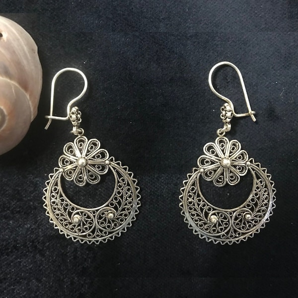 Big Double Circle Earrings Mexican Sterling Silver Filigree From Taxco .925
