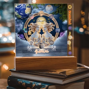 Gemini Sternzeichen LED-Nachtlicht - personalisierte Acrylplakette, Mai Juni Geburtstag Sternzeichen Geschenk