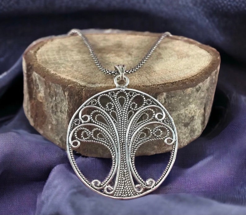 Oxidized Sterling Silver Tree of Life Necklace: Vintage Filigree ...