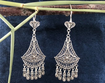 Chandelier Filigree Women's Earrings, 925 Sterling Silver Earrings Dangle Boho, Gift for Her