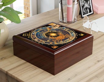 Personalized Zodiac Jewelry Box, Celestial Storage, Astrology Gift, Cancer Horoscope Keepsake, Cosmic Organizer, Custom Name Box