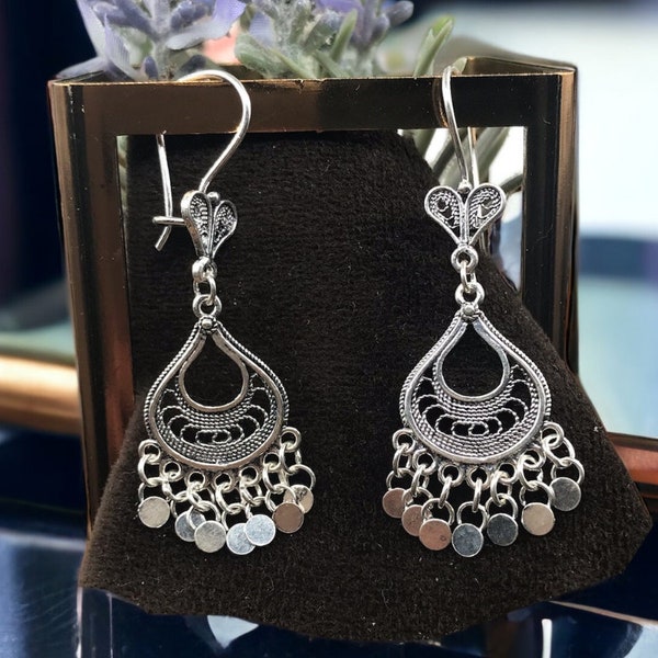 Chandelier Filigree Women's Earrings, Oxidized 925 Sterling Silver Earrings Dangle Boho, Gift for Her