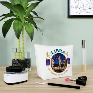 Libra Zodiac Cosmetic Bag, Astrological Makeup Pouch, Personalized Gift for Astrology Lovers, Birthday Essentials, Libra Season Accessory