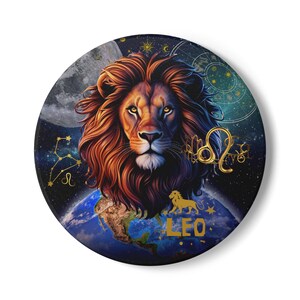 Astrological Leo Ceramic Coaster | Wystrój domu dla znaku zodiaku, prezent astrologiczny, prezent urodzinowy dla lwa, podstawka niebiańska, przybory barmańskie