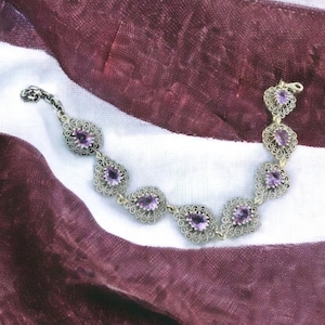 Filigree Women&#39;s Bracelet with Purple Stones , Oxidized 925 Sterling Silver, Gift for Her, Boho Vintage Style Jewelry for Women