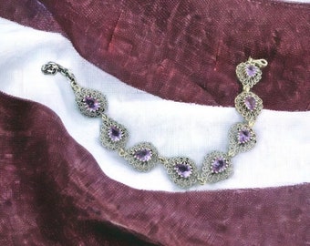 Filigree Sterling Silver Bracelet: Purple Stone Boho Jewelry