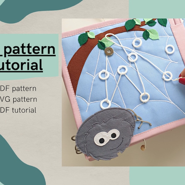 quiet book page "SPIDER" PDF pattern and tutorial, felt book for toddler pattern, lacing page PDF