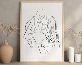 Impression de maman et bébé, nouveau cadeau de maman, cadeau de fête des mères, dessin au trait mère, dessin au trait maman, décor de mur de pépinière, Shower de bébé