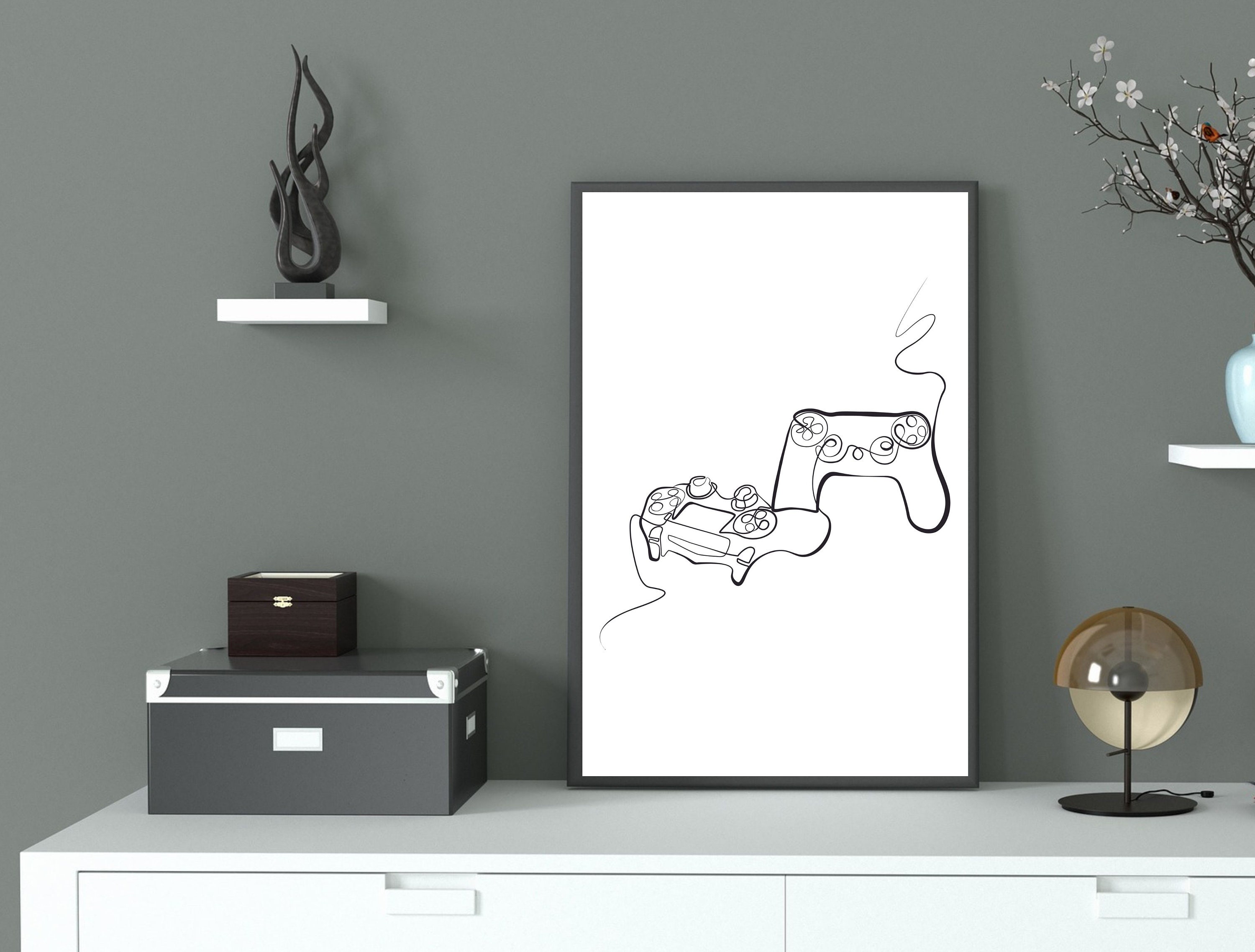 Abstract Controller Line Drawing, Minimalist Gaming Art Print , Gaming ...