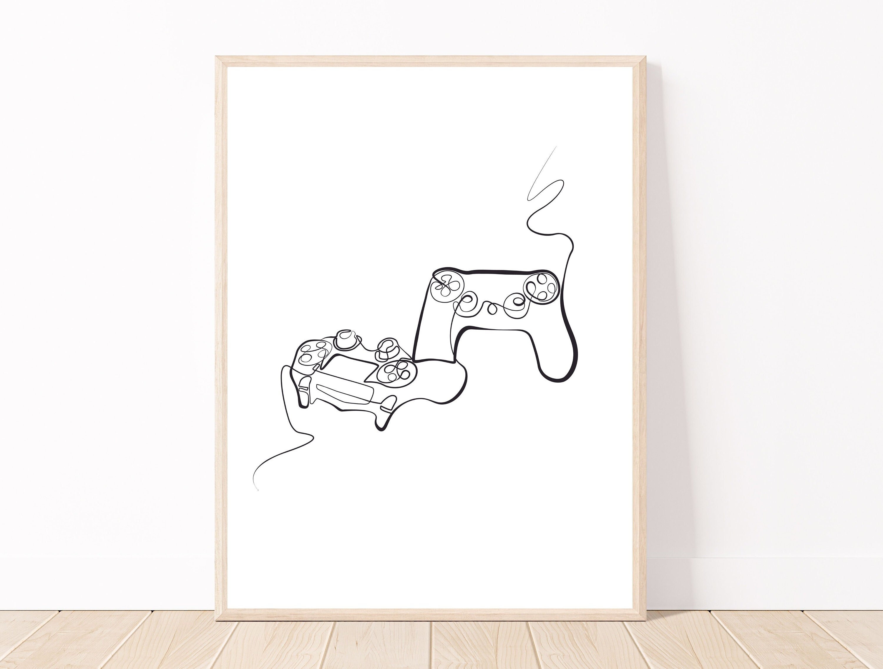 Abstract Controller Line Drawing, Minimalist Gaming Art Print , Gaming ...