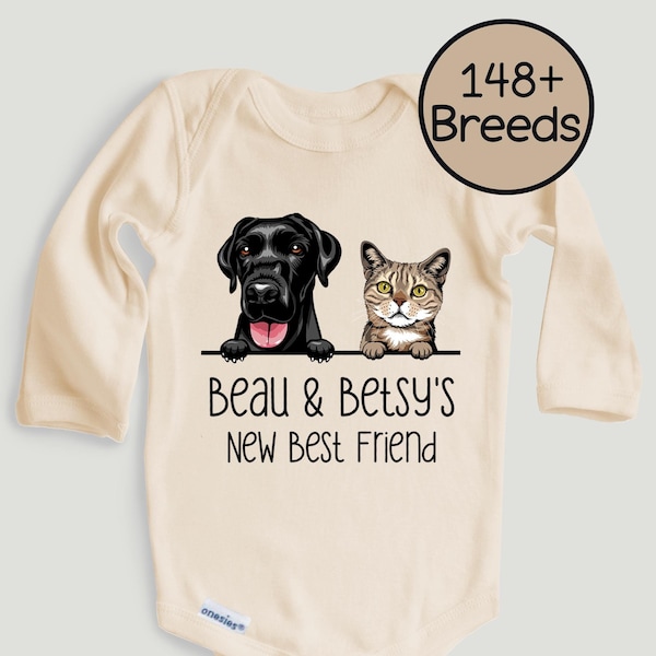 Personalized Baby Gift, Pet's New Best Friend Onesie®, Custom Dogs and Cats Romper, Baby Shower Gift, Baby Announcement Gift, Baby Bodysuit.