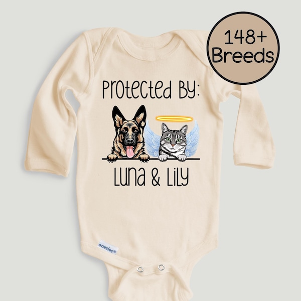 Protected by Pets Baby Onesie® - Custom Dog & Cat Bodysuit - Personalized Baby Shower Gift - Pet Lover Baby Outfit