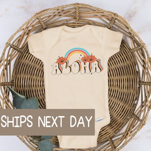 Aloha Baby Bodysuit® - Retro Rainbow Baby Onesie® - Cute Natural Onesie®