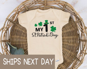 My 1st St. Patrick's Day Baby Onesie®, 1st Baby Onesie®, Lucky 1st Onesie®, St Patrick's Day Natural Bodysuit.