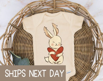 Cute Bunny Baby Bodysuit®, Bunny Heart Onesie®, Cute Baby Girl Onesie®, Baby Shower Gift.