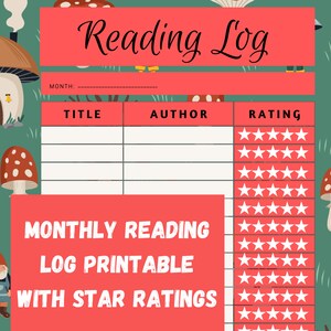 Cottagecore Mushroom Monthly Reading Log - Printable PDF for Bookworms and Avid Readers