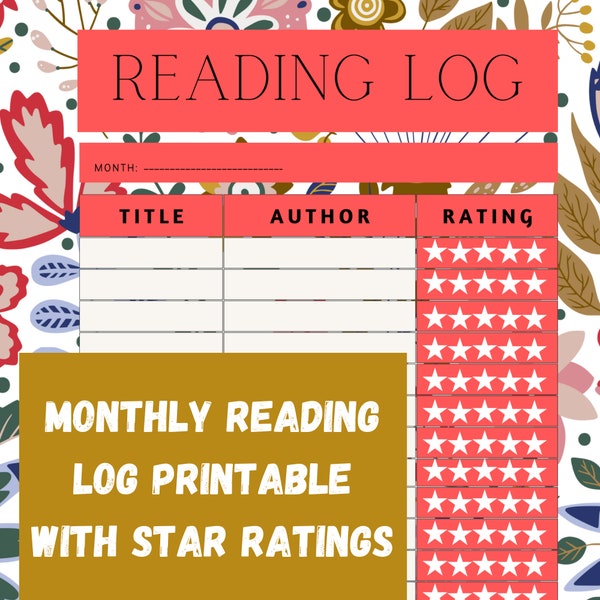 Boho Floral Monthly Reading Log - Printable PDF for Booktokers and Avid Readers