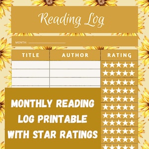 Sunflower Design Monthly Reading Log - Printable PDF for Bookworms and Avid Readers