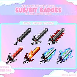 7 Pixel Sword Twitch Sub Badges | Sword Sub Badges |  Emotes | Twitch Bit Badges | Streamer