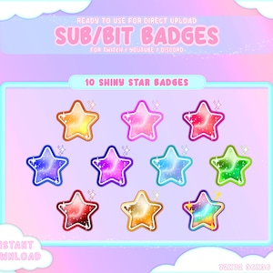 10 Shiny Star Twitch Sub Bit Badges / Colored Star / Sparkle / Star / Sub Badges / Bit Badges