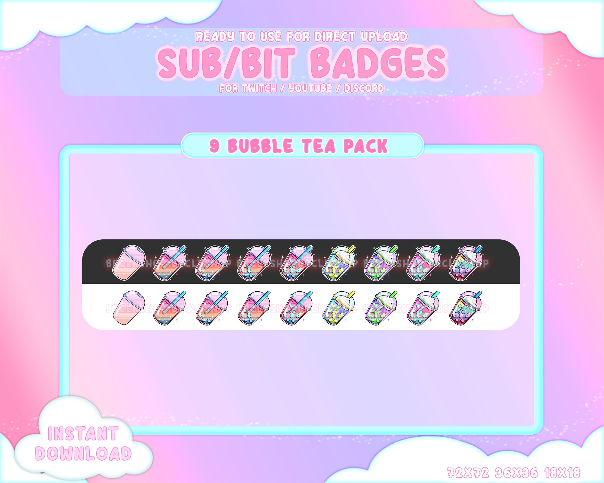 9 Twitch Sub Bit Badges Bubble Tea Pack / Colorful / Tea / Bubble Tea ...