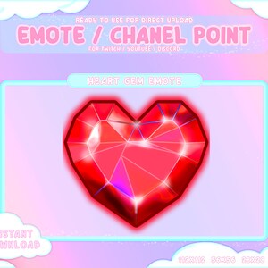 Könnte beinhalten: Ein rotes herzförmiges Edelstein-Emote mit einer glänzenden, facettierten Oberfläche. Das Emote ist bereit für den direkten Upload auf Twitch, YouTube oder Discord.