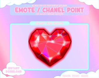Red Heart Gem Twitch Coin Emotes / Channel Points / Cute Pastel / Streamer Graphics / Gamer / Sub Bit Badge