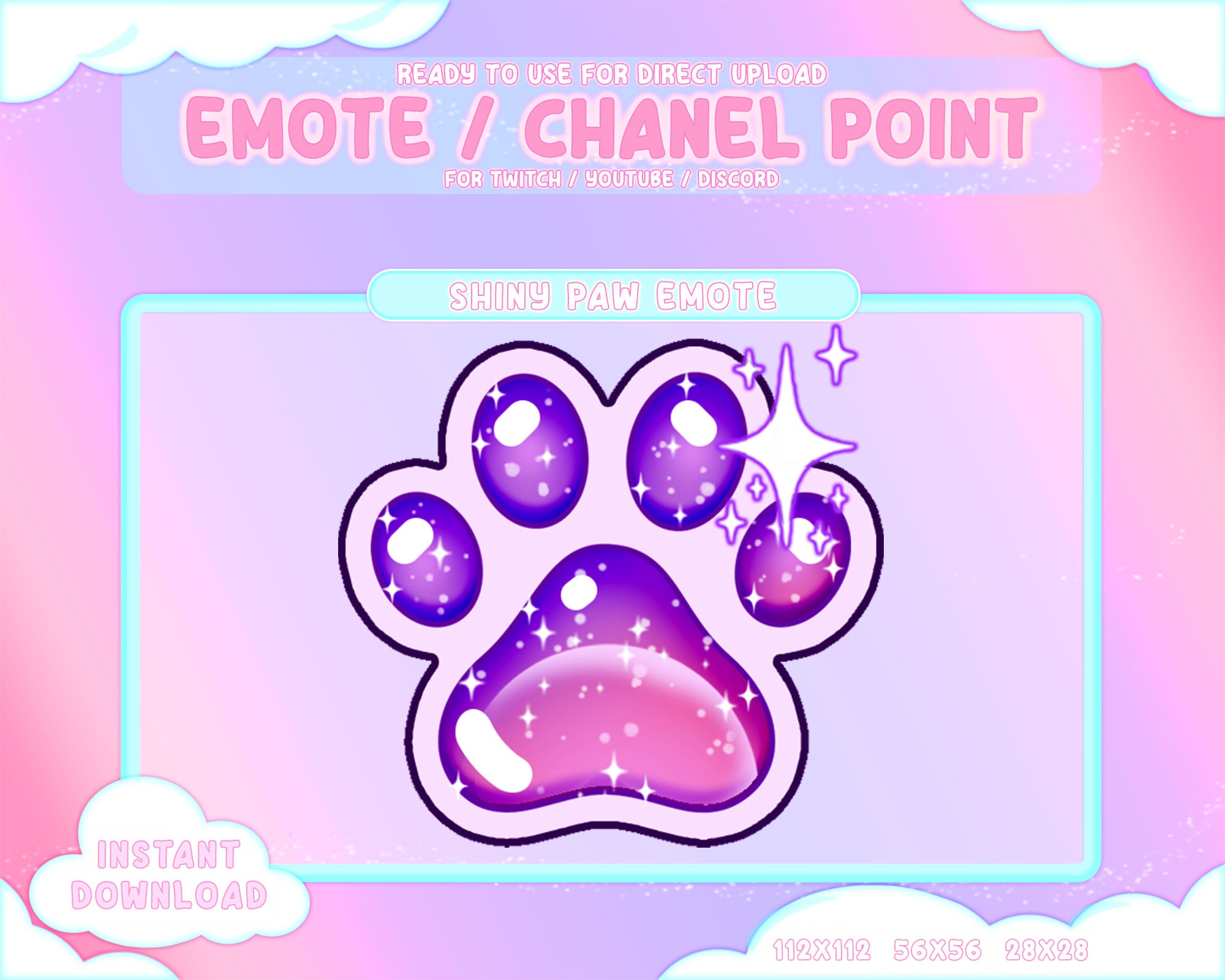Purple Shiny Paw Twitch Coin Emotes / Channel Points / Cute Pastel / Streamer Graphics / Gamer / Sub Bit Badge