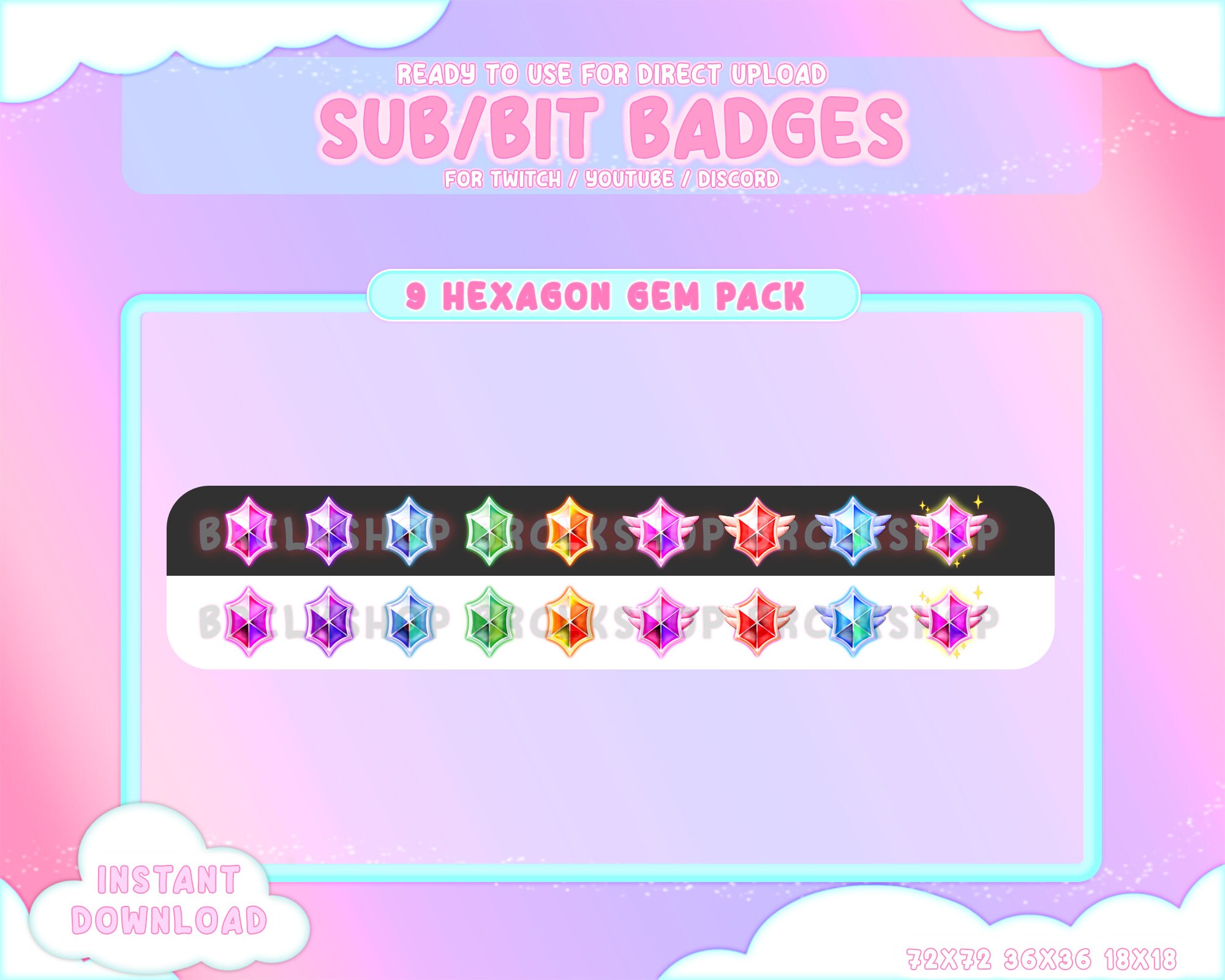 9 Twitch Sub Bit Badges Hexagon Gem Pack / Sub Badges/ Bit Badges/ Gem ...