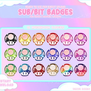 18 Twitch Sub Bit Badges  Magic Mushroom Pack / Mario