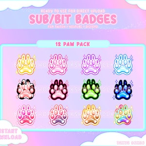 12  Shiny Dog Paw Pack Twitch Sub Bit Badges / Cat Sub Badges / Dog / Paw Sub Badges / Shiny Sub Badges / Animal Sub Badges