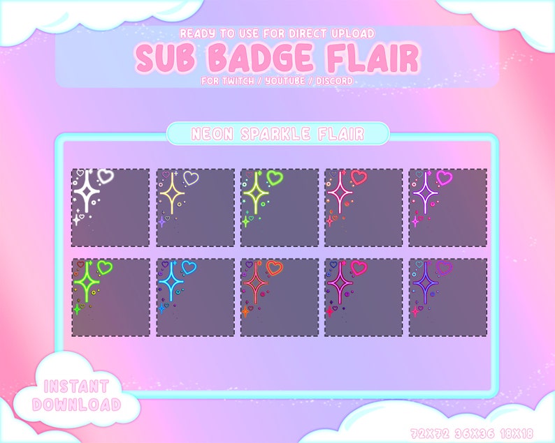 10 Neon Sparkles Twitch Sub Badge Flair Bit Badges Etsy
