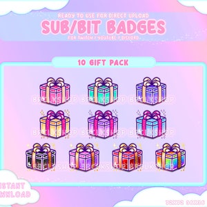 10 Giftbox Twitch Sub/Bit Badges / Kawaii / Streamer / Shiny / Gift / Neon / Sparkle / Giftbox / Pride / Emote / Twitch Sub Badges